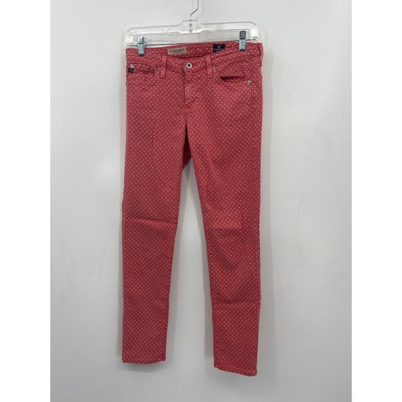 AG Adriano Goldschmied Size 26R Red Polka Dot Stevie Ankle Slim Straight Leg Jea - Picture 1 of 6